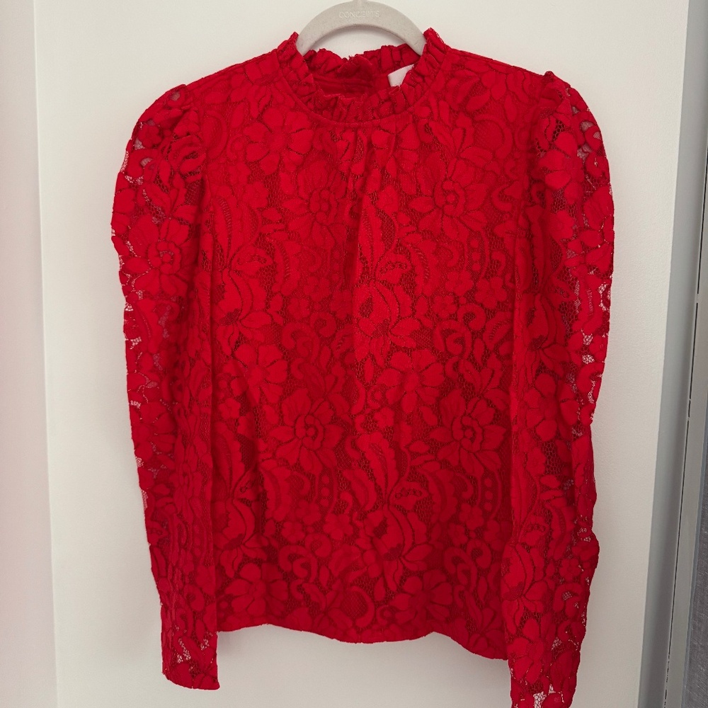 Rachel Parcell Red Lace Puff Sleeve Top